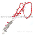 red handmade edging pendant necklace with acrylic bead